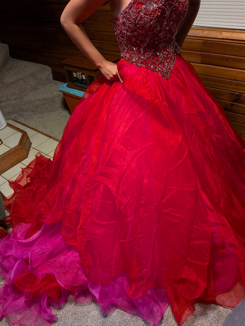 Sherri Hill Red Ball Gown with Pink Hem